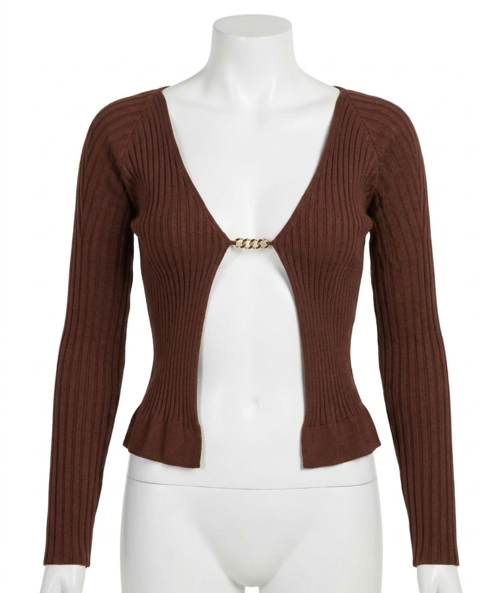 NEW ASTR ribbed open front sweater in brown